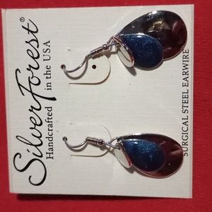 Surgical Steel Silver Tear Drop triple layer w/ blue 💙 accent